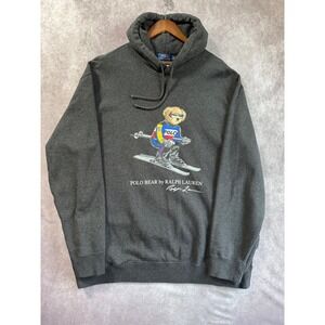 Polo Ralph Lauren Ski Bear Hoodie Mens XXL Gray Polo Bear Fleece Sweatshirt
